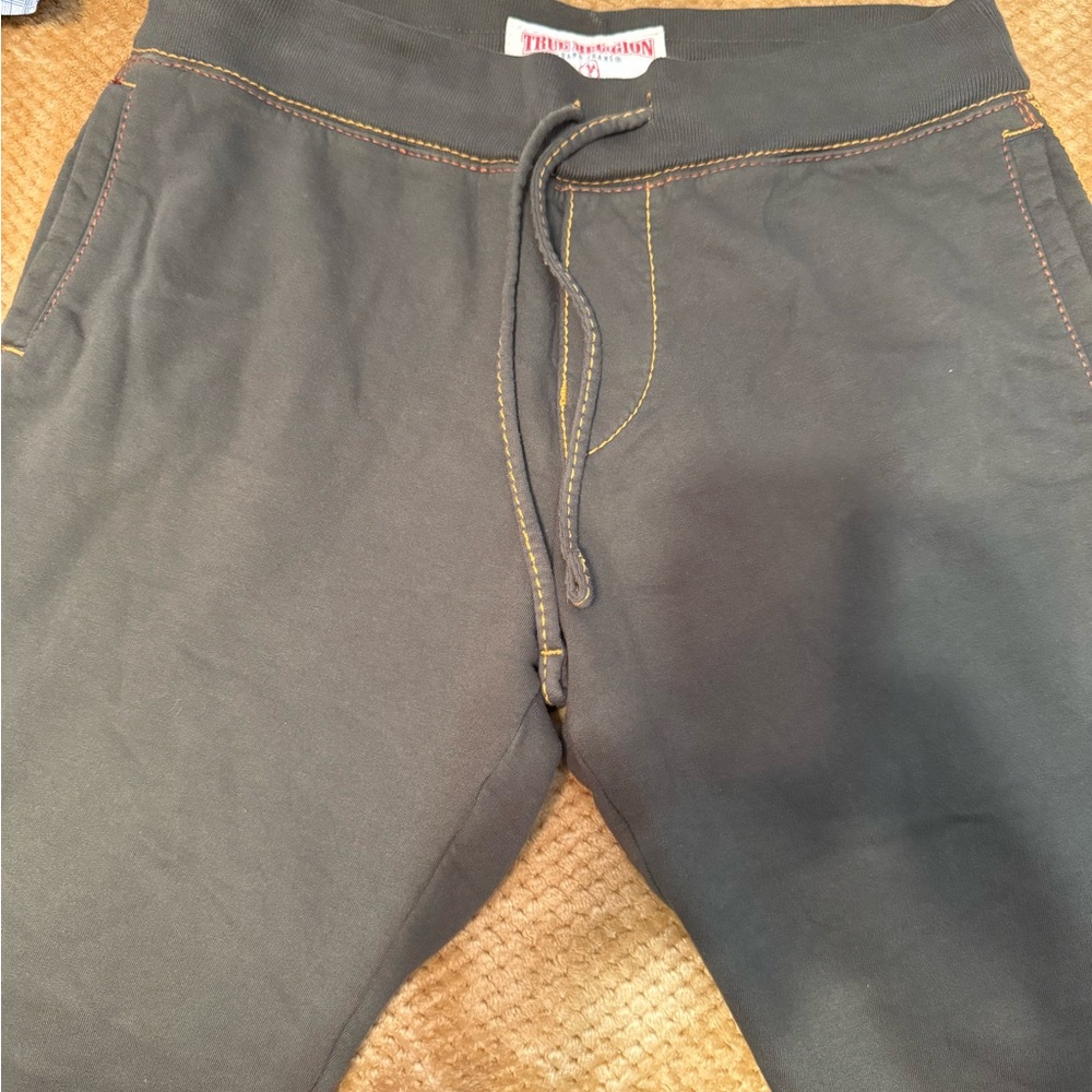 True Religion Military Green Sweatpants with contrast big stitches in ORANGE,